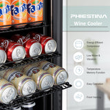 Beverage Refrigerator, Phiestina15 Inch 96 Cans Beverage Cooler Small Wine Fridge Built-in or Freestanding with Auto Defrost,Glass Door & Removable Shelves for Drink Sodas Beer Wine Phiestina