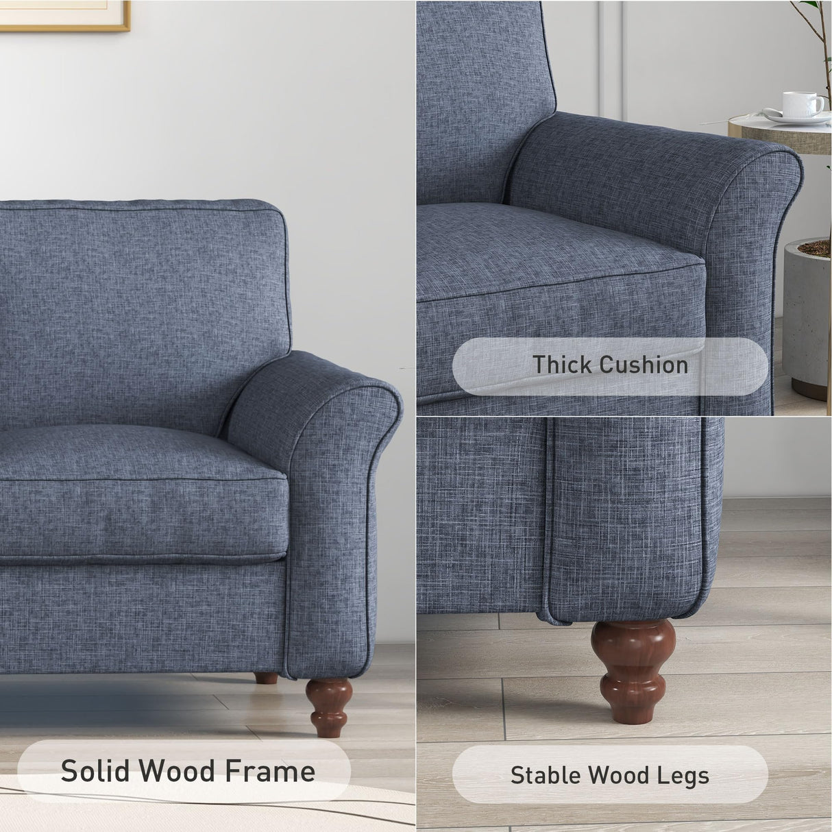 Bonzy Home 57" Loveseat Sofa, 2 Seater Comfy Love Seat Sofa for Living Room, Apartment, Office, Blue Bonzy Home