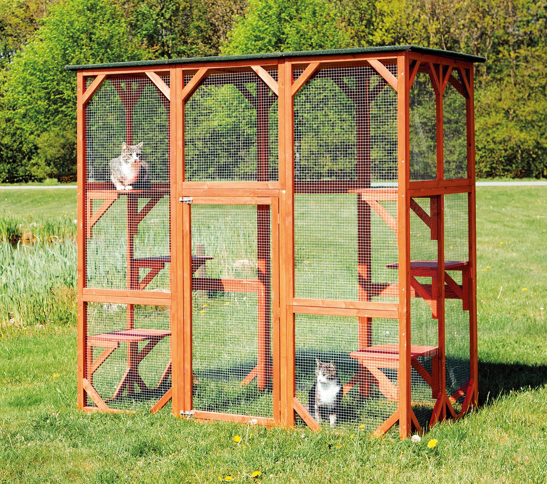 TRIXIE Outdoor Catio, Cat Enclosure with Roof, Large Cat Playpen with Platforms, Cat House, Cat Cage, Run-71 Inch - WoodArtSupply