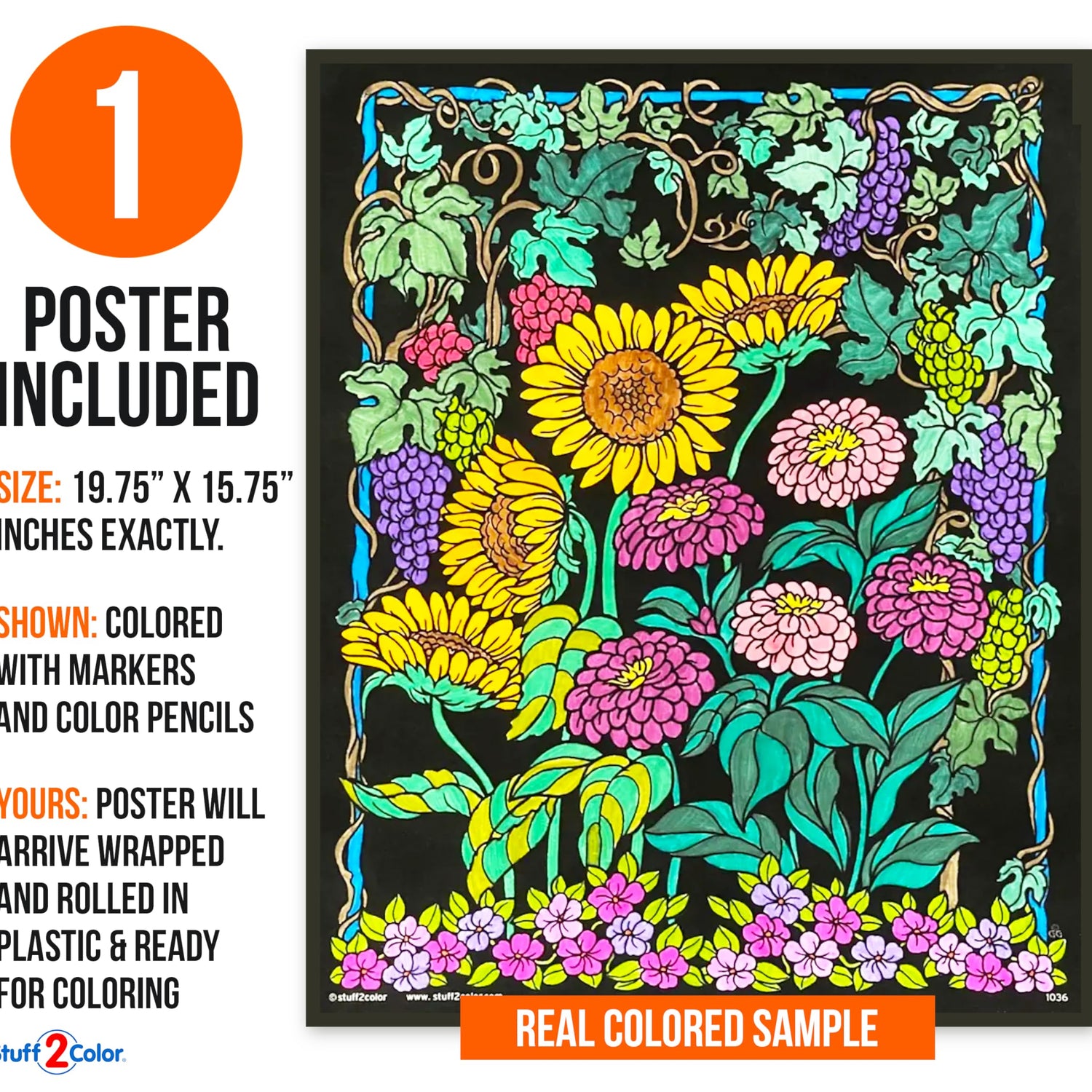 Stuff2Color Sunflower Garden - Fuzzy Velvet Poster for Kids and Adults ...