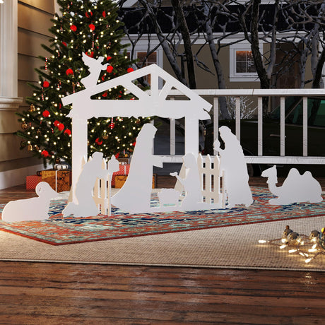 4ft Lighted Large Outdoor Nativity Scene, 8PC Weather-Resistant Nativity Set, Angel Camel Wisemen Christmas Holy Family, Christmas Decorations Outdoor for Front Yard, Lawn and Church Nyeekoy