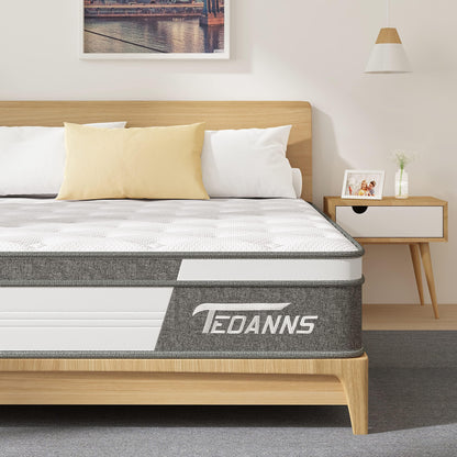 Teoanns King Size Mattress, 14 Inch Medium Firm King Mattress in a Box, Hybrid Mattress King Size for Pressure Relief & Supportive, CertiPUR-US, 100 Nights Trial