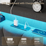 busyaeh Dark Gray Floating Bed Frame Queen with Hidden Storage, Charging Station & LED Lights busyaeh