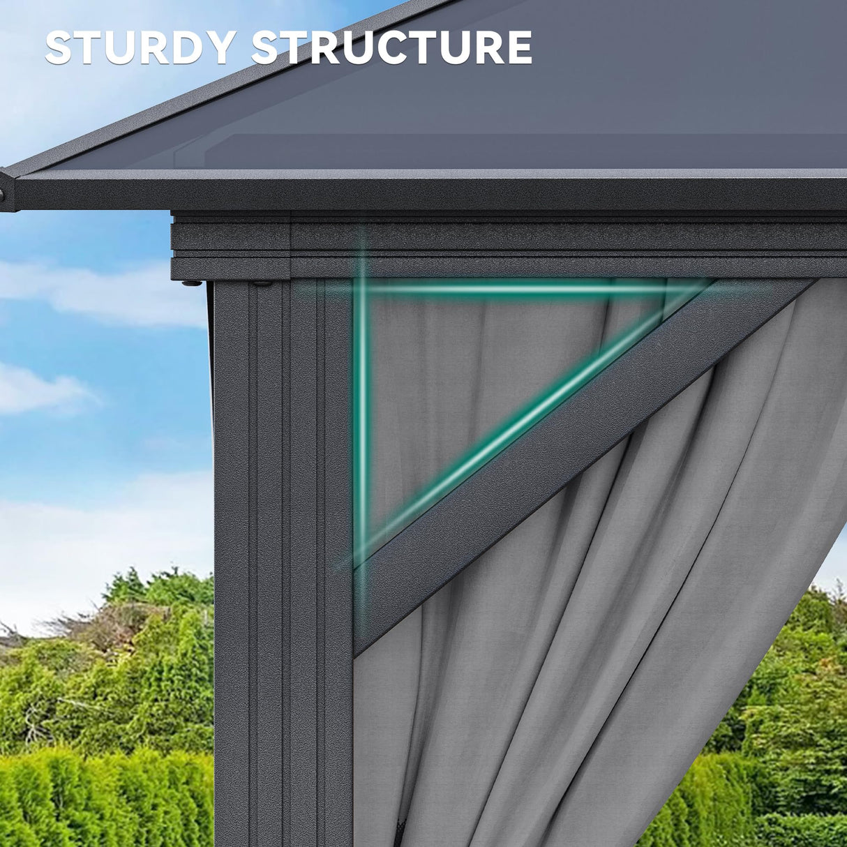 YITAHOME 10x10FT Gazebo Polycarbonate Hardtop Double Roof Canopy Outdoor with Netting and Shaded Curtains, Aluminum Frame Garden Tent for Patio, Backyard, Deck and Lawns, Grey YITAHOME