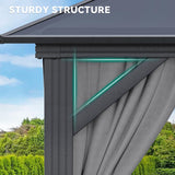 YITAHOME 10x10FT Gazebo Polycarbonate Hardtop Double Roof Canopy Outdoor with Netting and Shaded Curtains, Aluminum Frame Garden Tent for Patio, Backyard, Deck and Lawns, Grey YITAHOME