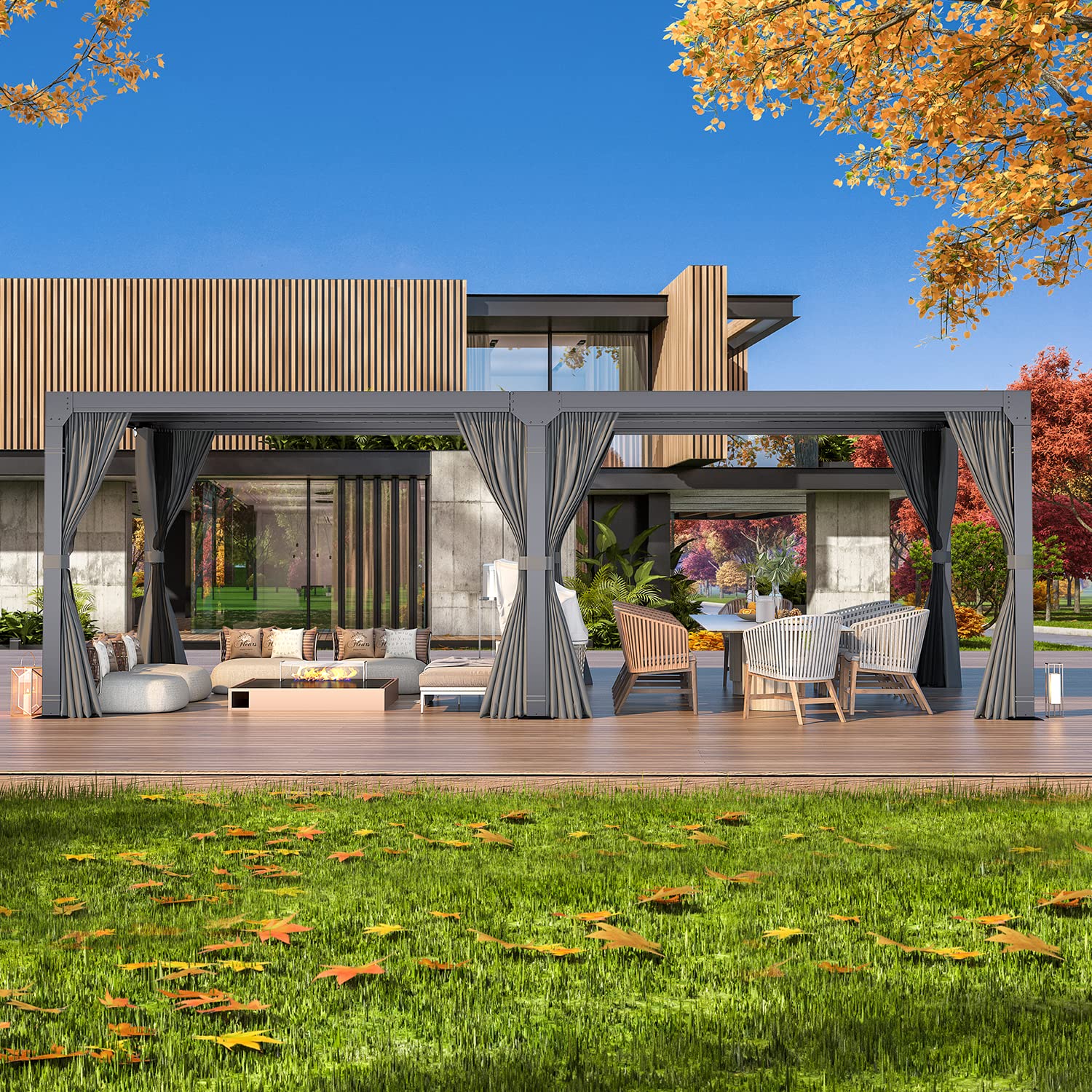 Yoleny 10'×10' Outdoor Louvered Pergola with Adjustable Aluminum Rainproof Roof - Thumbnail 2