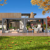 YOLENY 12' x 20' Louvered Pergola, Patio Hardtop Pergola with Adjustable Aluminum Rainproof Roof, Sun Shade Shelter with Netting and Curtains for YOLENY