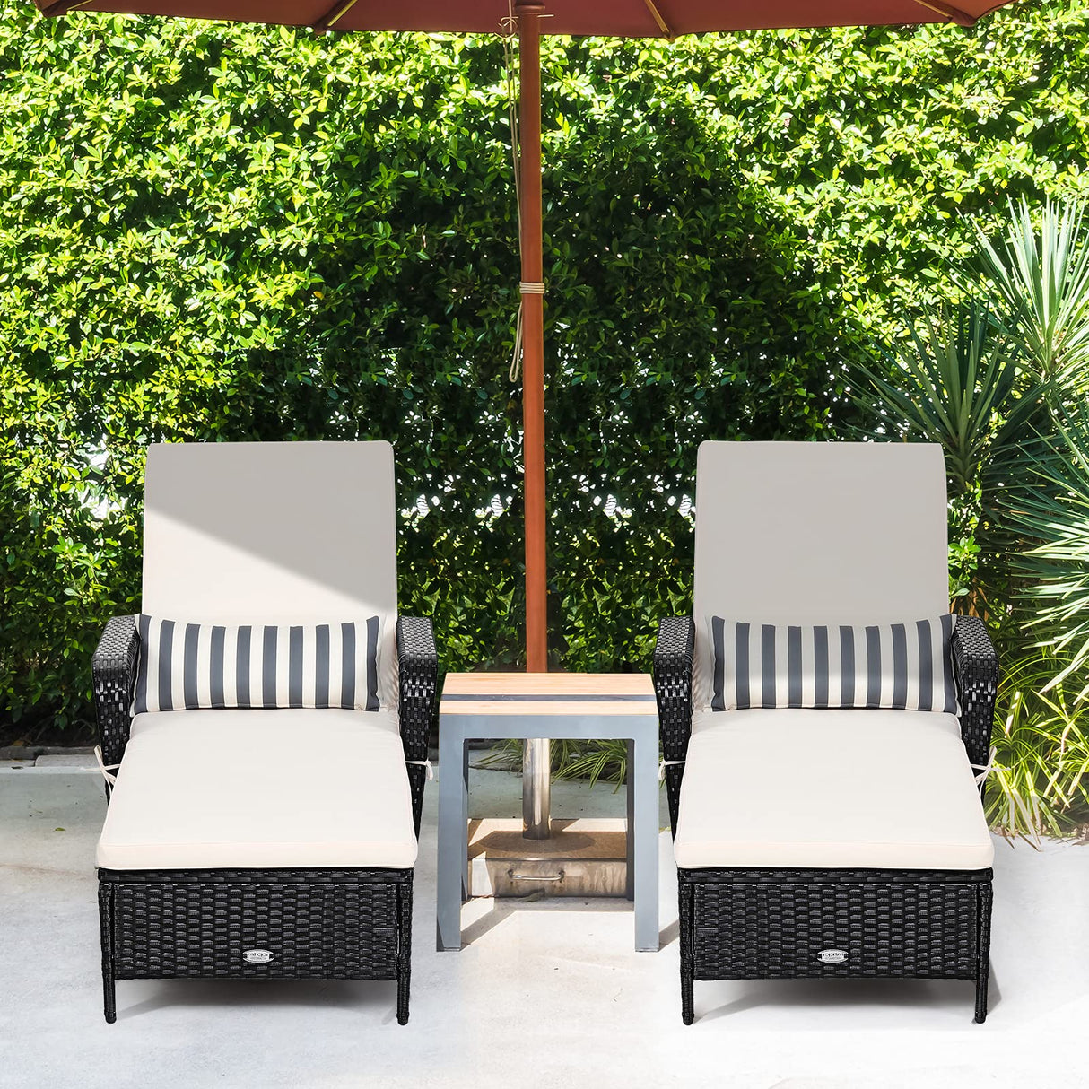 Tangkula Patio Wicker Chaise Lounge Chair, Outdoor Rattan Reclining Chaise w/ 6-Gear Adjustable Backrest, Thick Padded Cushion & Removable Lumbar Pillow, Ideal for Lawn, Beach, Balcony (Black) Tangkula