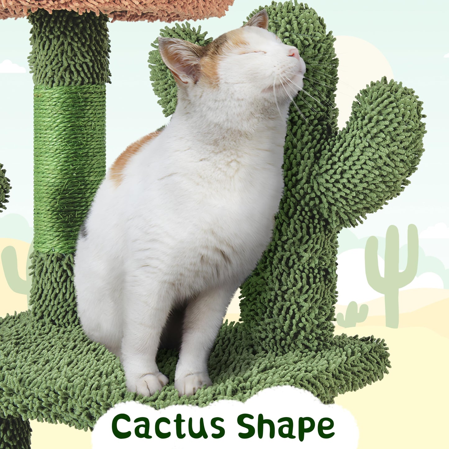 Yaheetech Cactus Cat Tree, 53.5in Cat Tower for Indoor Cats with Sisal Covered Scratching Post, Condo, Plush Perches and Fluffy Balls, Multi-Level Cat Climbing Tree Play House Activity Center, Green