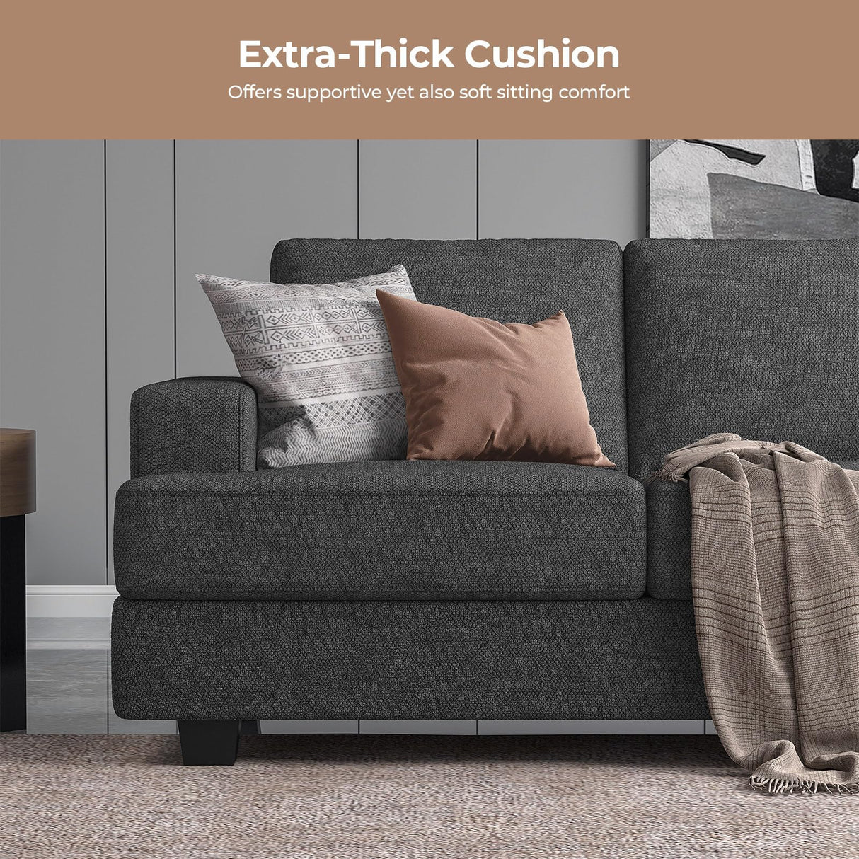 COPIAE 89 Inch Sofa with Extra Deep Seats Oversize, 3 Seater Sofa for Living Room,Modern Couch and Sofa, Comfy Armrests and Seats and Backrests, Easy Installation, Grey COPIAE