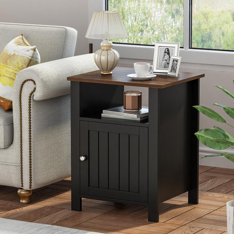 ChooChoo Nightstands Set of 2, Rustic Vintage End Side Table with Storage for Bedroom Living Room, Black&Brown ChooChoo