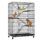 VIVOHOME 4-Tier 49 Inch Collapsible Metal Cat Kitten Ferret Cage 360° Rotating Casters Enclosure Pet Playpen with Ramp Ladders Hammock and Bed Black VIVOHOME