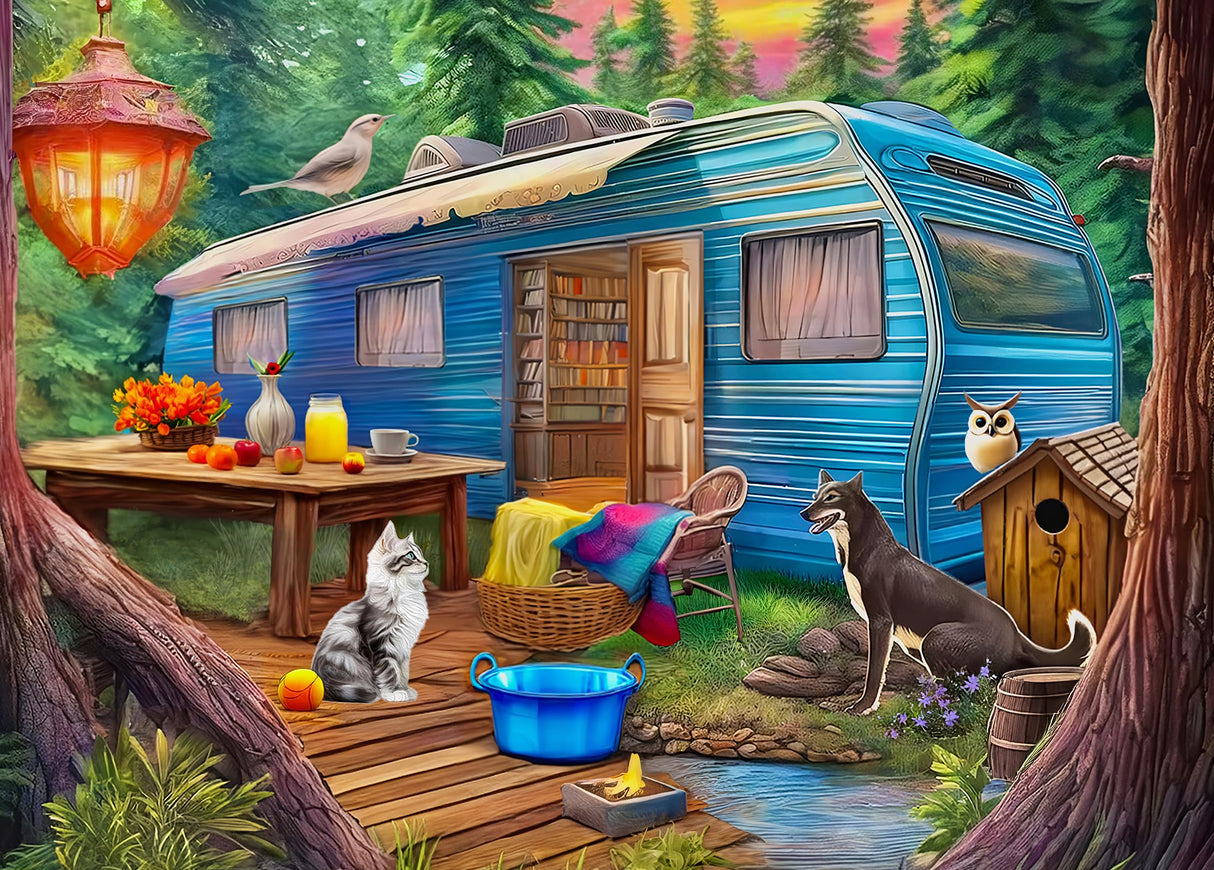 500 Piece Puzzles for Adults - Difficult Jigsaw Puzzles for Adults Challenging - Woodland Caravan Camping Mulic