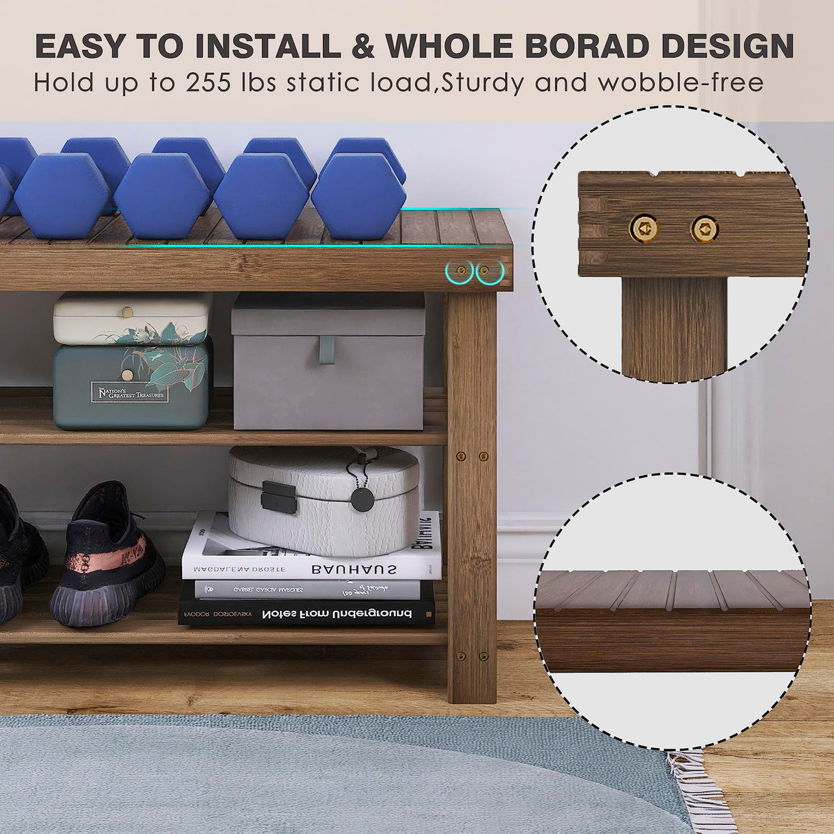 SMIBUY Bamboo Shoe Rack Bench, 3-Tier Shoe Organizer Storage Shelf for Entryway Hallway Bathroom Living Room (Walnut) SMIBUY