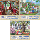 Bits and Pieces – Value Set of Three 500 Piece Jigsaw Puzzles for Adults – Slow Day, The Rose Arbor, Best Friends Jigsaw Puzzles by Artist John Sloane, Completed Puzzle Size: 18" x 24" Bits and Pieces