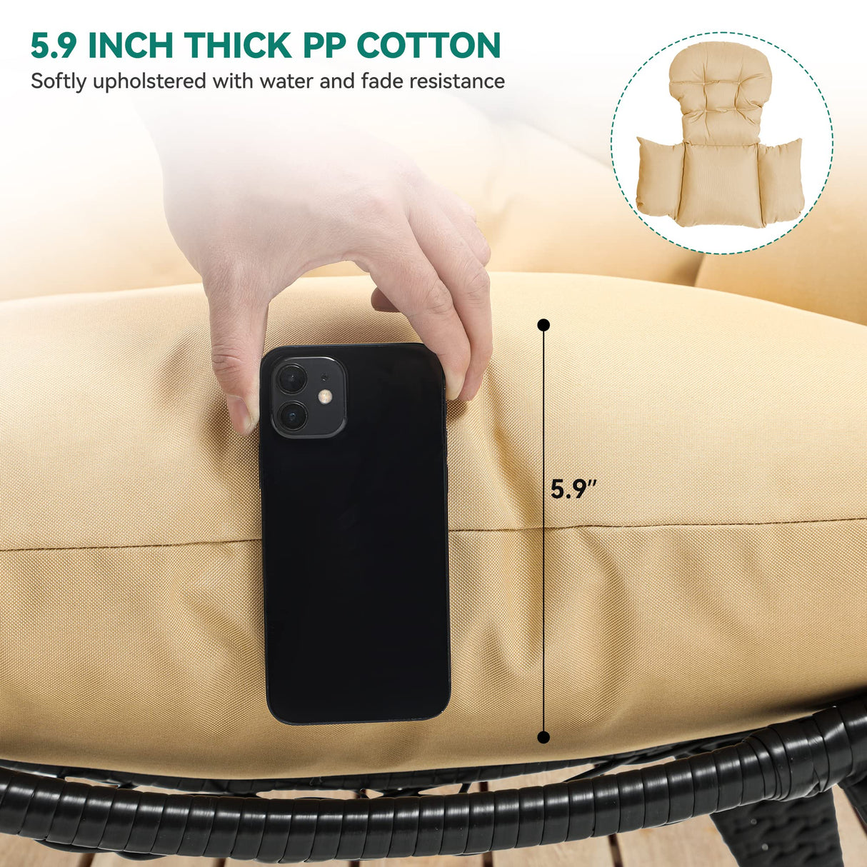 YITAHOME Egg Chair Wicker Outdoor Indoor Oversized Large Lounger with Stand Adjustable Leveling Feet with Cushion Egg Basket Chair 350lbs Capacity for Patio, Garden Backyard Balcony, Bedroom, Beige YITAHOME