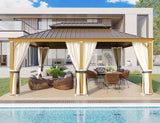 YOLENY 12' x 18' Hardtop Gazebo Faux Wood Grain Metal Gazebo with Aluminum Frame, Galvanized Steel Double Roof, Outdoor Patio Gazebo Pergolas with Netting and Curtains for Backyard, Patio, Lawns YOLENY