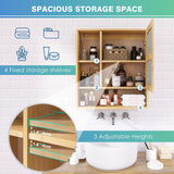 SMIBUY Bathroom Mirror Cabinet Wall Mounted, Bamboo Space Saver Medicine Cabinet, Wall Hanging Over Toilet Storage Cabinet with Mirror Door and Adjustable Shelf (Natural) SMIBUY