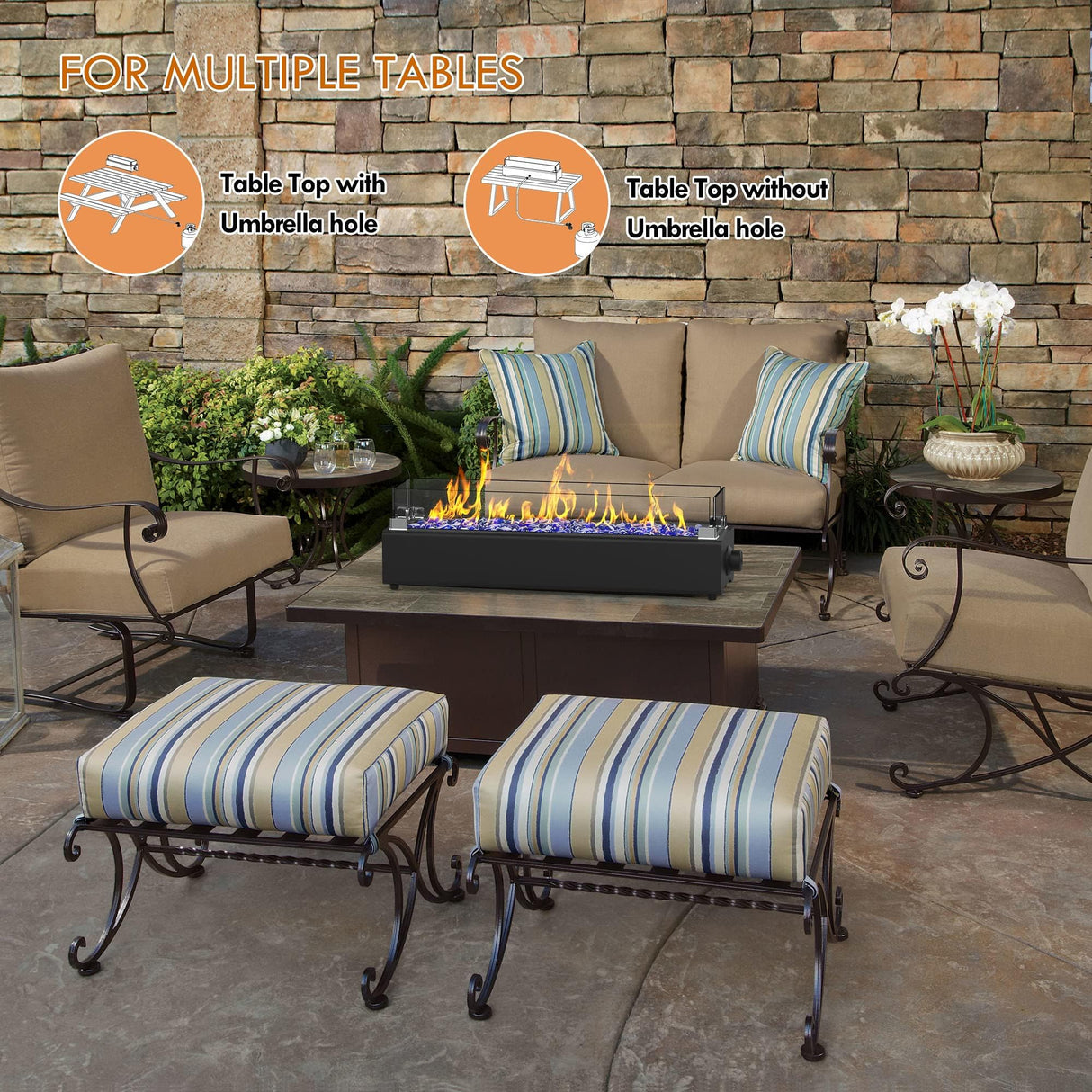 BAIDE HOME 28-inch Table Top Propane Fire Pit, 40,000 BTU Tabletop Firepit for Patio, Outdoor Portable Fireplace Rectangular Fire Bowl w/Wind Glass Shield, Glass Rocks - Black BAIDE HOME