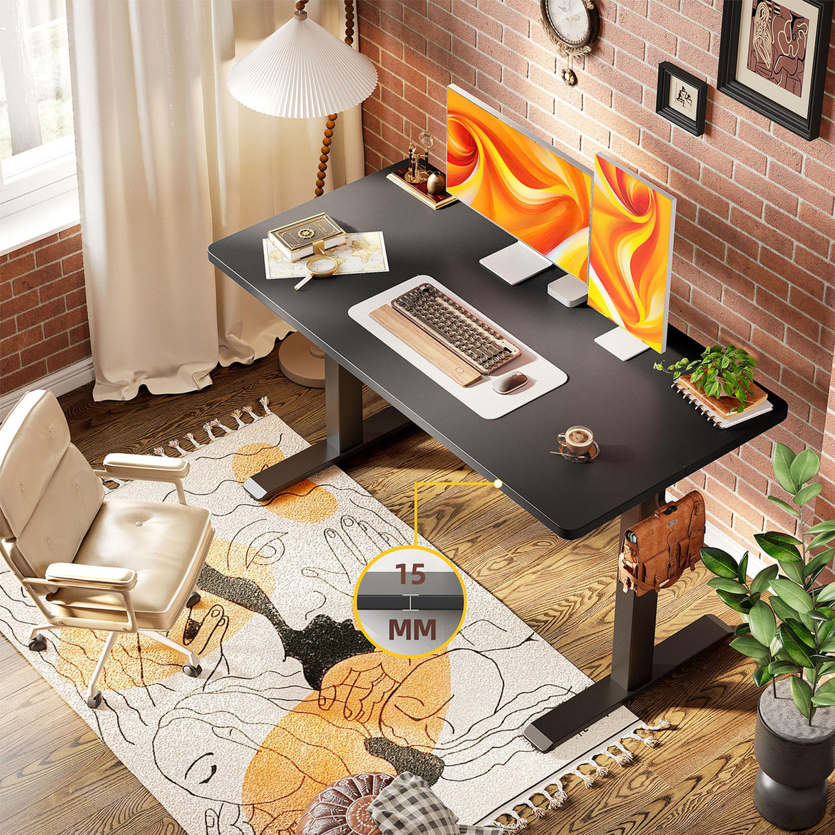 TIQLAB Computer Desk 47 x 24 inch, Modern Office Table with Bold T-Shaped Leg Design, Simple PC Gaming Desk, Study Writing Workstation, Black TIQLAB