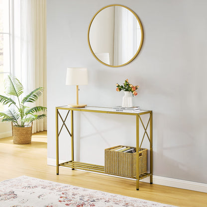 Tajsoon Entryway Table, 2-Tier Entry Way Console Entrance Table, 41.7”L Narrow Sofa Table with Shelves, Ideal for Hallway, Entryway, Living Room, Foyer, Corridor, and Office (Gold & White) - WoodArtSupply