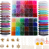 Glass Beads for Jewelry Making, 1300pcs + 8mm 48 Colors Round Crystal Glass Beads Bracelet Making Kit, Bead Starter Kit for Birthday Holiday Gifts XJRLUK