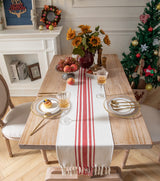 Christmas Table Runner 13 x 72 Inch for Dining Table, Boho décor Coffee Table Runner with Handcrafted Tassels, red and Beige Stripe Table Runner for Holiday, Winter Caflife