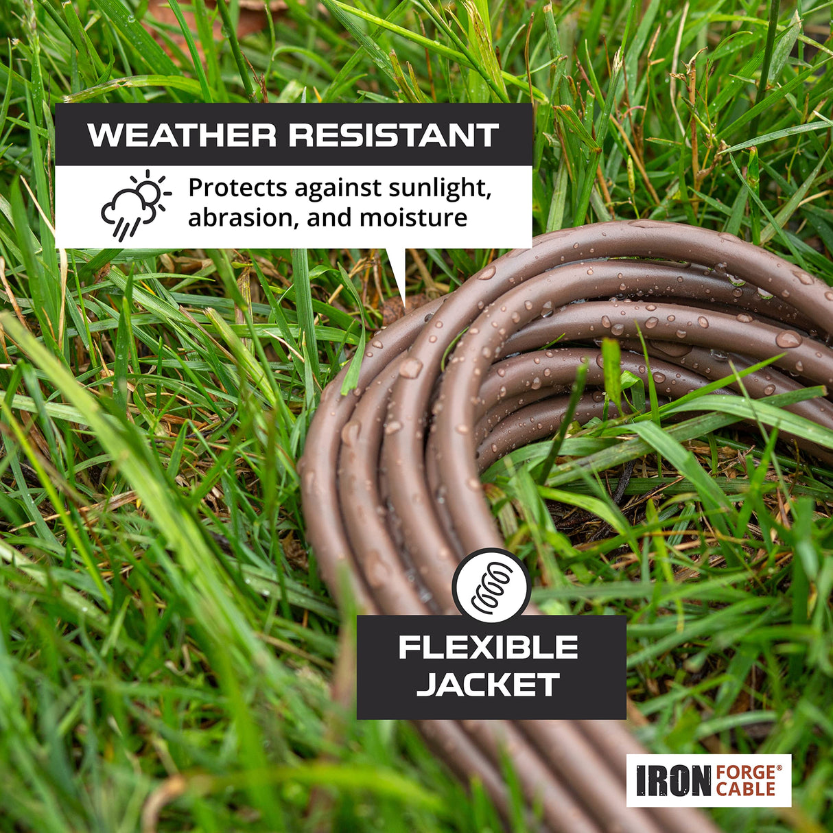 Iron Forge Cable 100 Ft Brown Extension Cord with 3 Outlets,16/3 SJTW Heavy Duty Outdoor Extension Cord, Multiple Outlets, 3 Prongs, Weatherproof Cable for Appliances, Garden, Lawn, Lights Decoration IRON FORGE CABLE