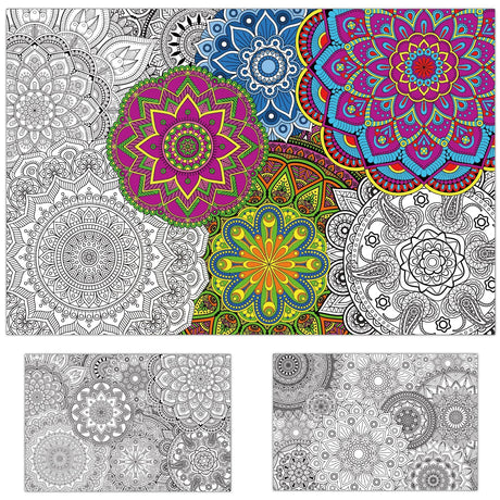 2 Pack Giant Mandala Coloring Posters 39" x 26" Jumbo Mandala Coloring Page for Kids Teens Adults Large Coloring Tablecloth Huge Art Craft Activity for Spring Classroom Wall Party Supplies Favor Tevxj