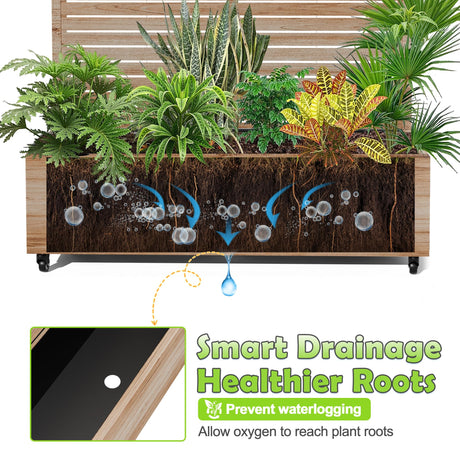 15.7"×70.9"×47.2" Metal Raised Garden Bed with Trellis and Wheels - Tall Trellis Planter Box for Climbing Plants, Vegetables & Vines - Outdoor Privacy Planters for Patio (Acacia Wood Grain) TOAOTBNBO