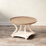 COZAYH Round Farmhouse Coffee Table with Handmade Finish, Wood Tray Top Rustic Coffee Table for Added Thickness, Accent Table with Storage for Living Room, Small Place, White, Circle COZAYH