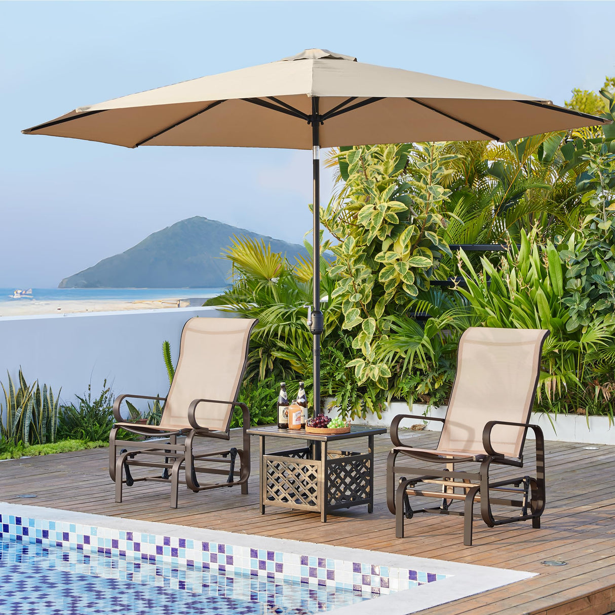 Yaheetech Outdoor Glider Chair, Lounge Rocking Chair with Sling Fabric and Steel Construction, Patio Swing Gliding Chairs for Porch Balcony Backyard, Beige, Set of 2 Yaheetech