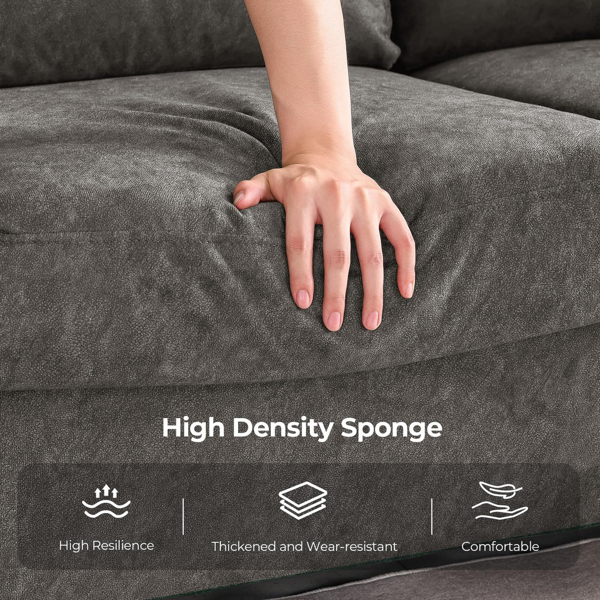 COPIAE 3 Seater Sofa Couch with Deep Seat, 90" Modern Upholstered Sofa with Armrests, Easy Installation, Comfy Couches for Living Room, Apartment, Gray COPIAE