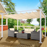 HAPPATIO 10' X 13' Pergola Retractable Pergola Canopy with White Frame for Backyards, Gardens, Patios, Outdoor Pergola with Sun Shade Canopy (Beige) HAPPATIO