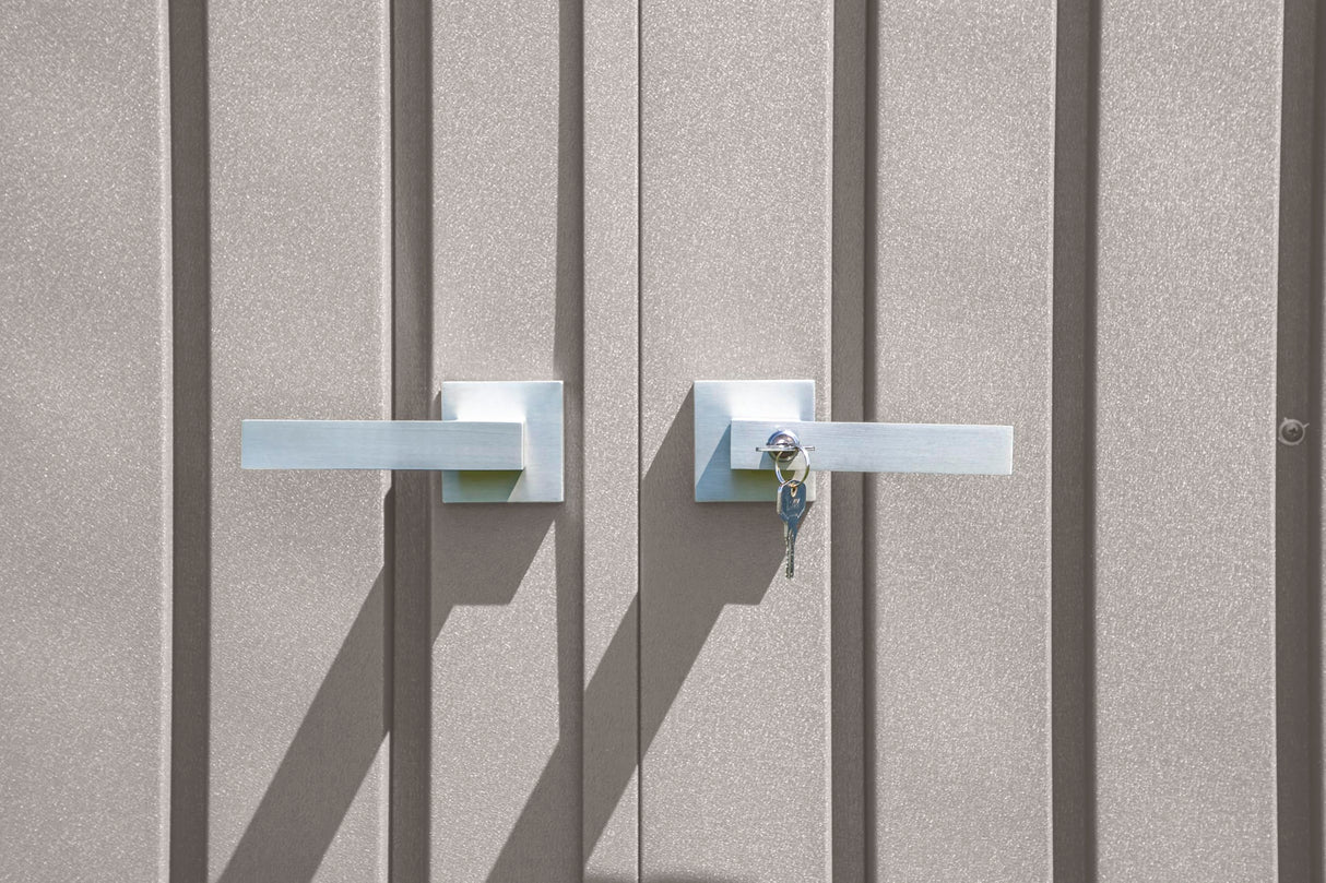 Arrow Shed Elite 14' x 16' Tall Outdoor Steel Storage Shed with High Gable and Lockable Doors Storage Building, Cool Grey Arrow