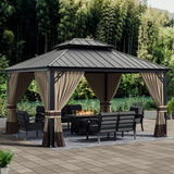 ASJMR 12x14ft Hardtop Gazebo Double Roof, outdoor pavilion with 2-layer hard top galvanized iron frame garden tent, suitable for courtyards, backyards, decks, and grass ASJMR