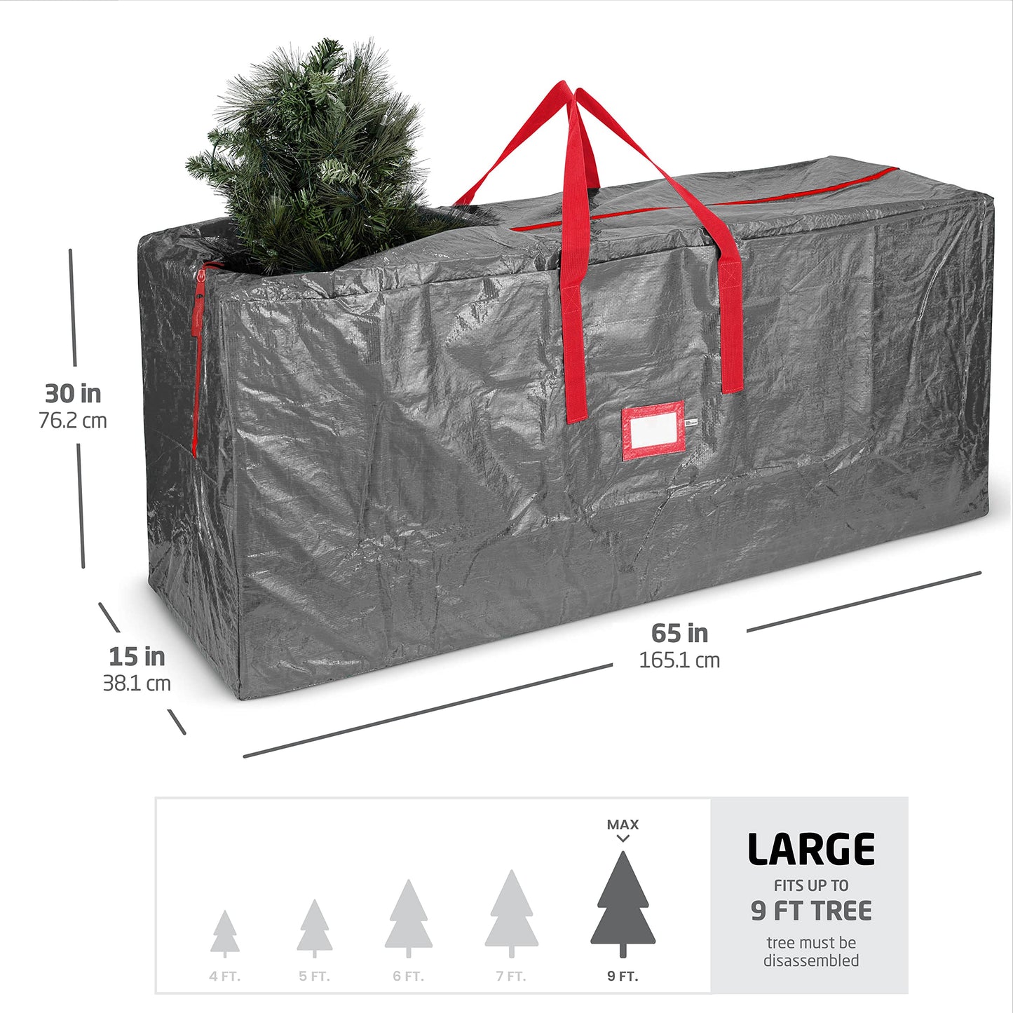 Zober Christmas Tree Storage Bag - Fits 9 Ft Artificial Trees - Plastic, Waterproof Christmas Tree Bag - Strong, Durable Handles - Labeling Card Slot - Gray