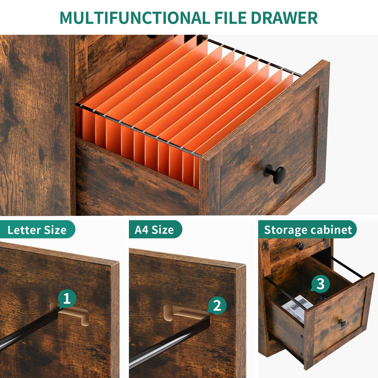 YITAHOME L Shaped Desk with Power Outlets & LED Lights, 60” Corner Computer Desk with Drawers & Lift Top, Home Office Desk with Monitor Stand & File Cabinet, Wood Height Adjustable Desk, Rustic Brown YITAHOME