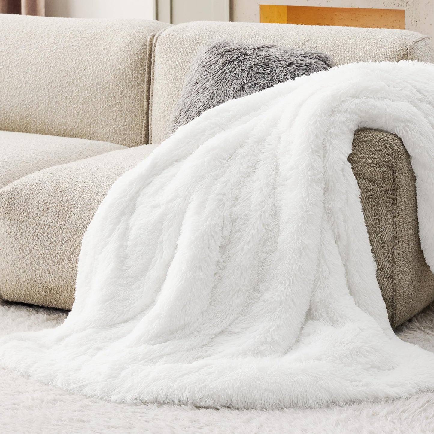 Bedsure Soft White Throw Blanket for Couch, Fluffy White Blankets Fuzzy Fleece Blanket for Sofa Chair, Cozy Sherpa Faux Fur Blanket, White Decor Christmas Blanket White Gifts for Women, Girls, 50x60