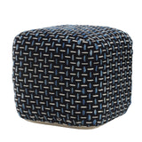 LR Home Evette Rios Black/Blue/White Transitional Polyester Square Ottoman Pouf for Home Decor | Hand-Made Modern Pouf Foot Rest for Bedroom & Living Room Decor | 16 x 16 x 16 Stuffed Pouf for Seating L.R. Resources Inc
