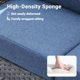 ovios 4 Pieces Patio Furniture Set, Outdoor Wicker Sofa with Coffee Table, Chairs, All Weather High Back Rattan Loveseat Couch with Comfy Cushions, Denim Blue ovios