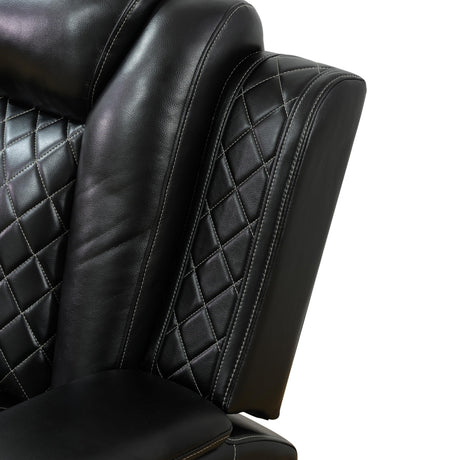 JBXBER Power Recliner Sofa Set with LED Lights, Power Reclining Sofa Set with Cup Holder, Storage Console, Faux Leather Couch for Home Theater Seating(Sofa, Loveseat and Chair,Black) JBXBER