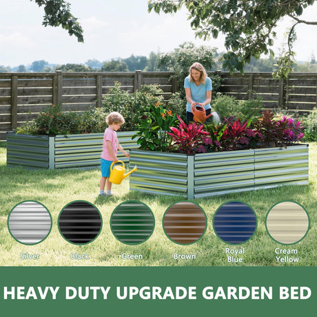 FOOWIN 2pcs 8x4x2ft Galvanized Raised Garden Bed, Planter Raised Garden Boxes Outdoor, Large Metal Raised Beds for Gardening, Garden Bed for Vegetables, Flowers, Herb,478 Gallon Capacity, Silver FOOWIN
