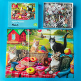 300 Piece Puzzles for Adults Large Piece - Large Jigsaw Puzzles for Kids and Seniors - Picnic Kittens and Donut Mulic