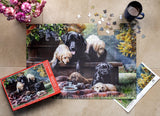 Crown Point Graphics Cozy Moments - 1000 Piece Jigsaw Puzzle - Artist Kevin Daniel - Soft Touch Design - Black Labrador Dog Puzzle with Yellow, Black and Chocolate Lab Puppies Crown Point Graphics