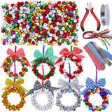 14 Sets Wreath Tree Ornaments Craft Kit with Ribbons, Bows and Bells Assortment for Kids Holiday Winter Bracelets and Necklaces Winlyn