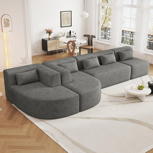 P PURLOVE Modular Sectional Sofa, 4 Free Combined Sofa Couch, Boucle Fabric Modern Upholstered Sofa with 2 Chaise Lounge and 5 Back Pillows for Living Room, Office, Apartment (Light Gray)