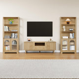 RARZOE Set of 2 Bookshelves and Bookcases, 5-Tier Arched Bookshelf with Glass Doors, Floor Standing 5 Shelf Book case, Wood Display Cabinet Storage Organizer for Living Room, Bedroom, Office(Natural) RARZOE