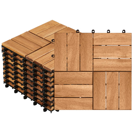 Yaheetech 10pcs Hardwood Interlocking Patio Deck Tiles Acacia Waterproof Wood Flooring Tiles for Patio Garden Poolside, 12'' x12'' Indoor Outdoor Use All Weather Yaheetech