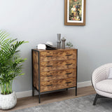 Garvee 4 Drawer Dresser for Bedroom, Vertical Industrial Chest of Drawers with Steel Frame, Rustic Wooden Nursery Dresser for Living Room Apartment Hallway, Brown Garvee